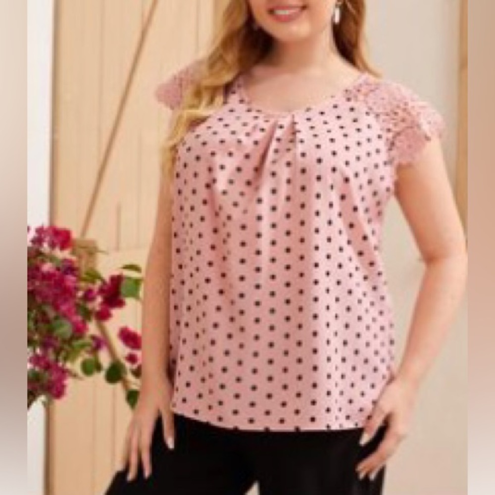 Peach and black polka dot blouse